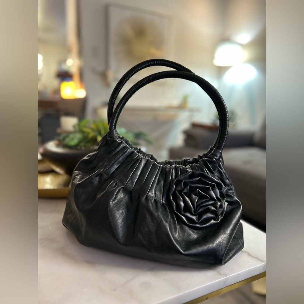 Vintage American Eagle Black Missy Shoulder Bag | Statement Flower Accent
